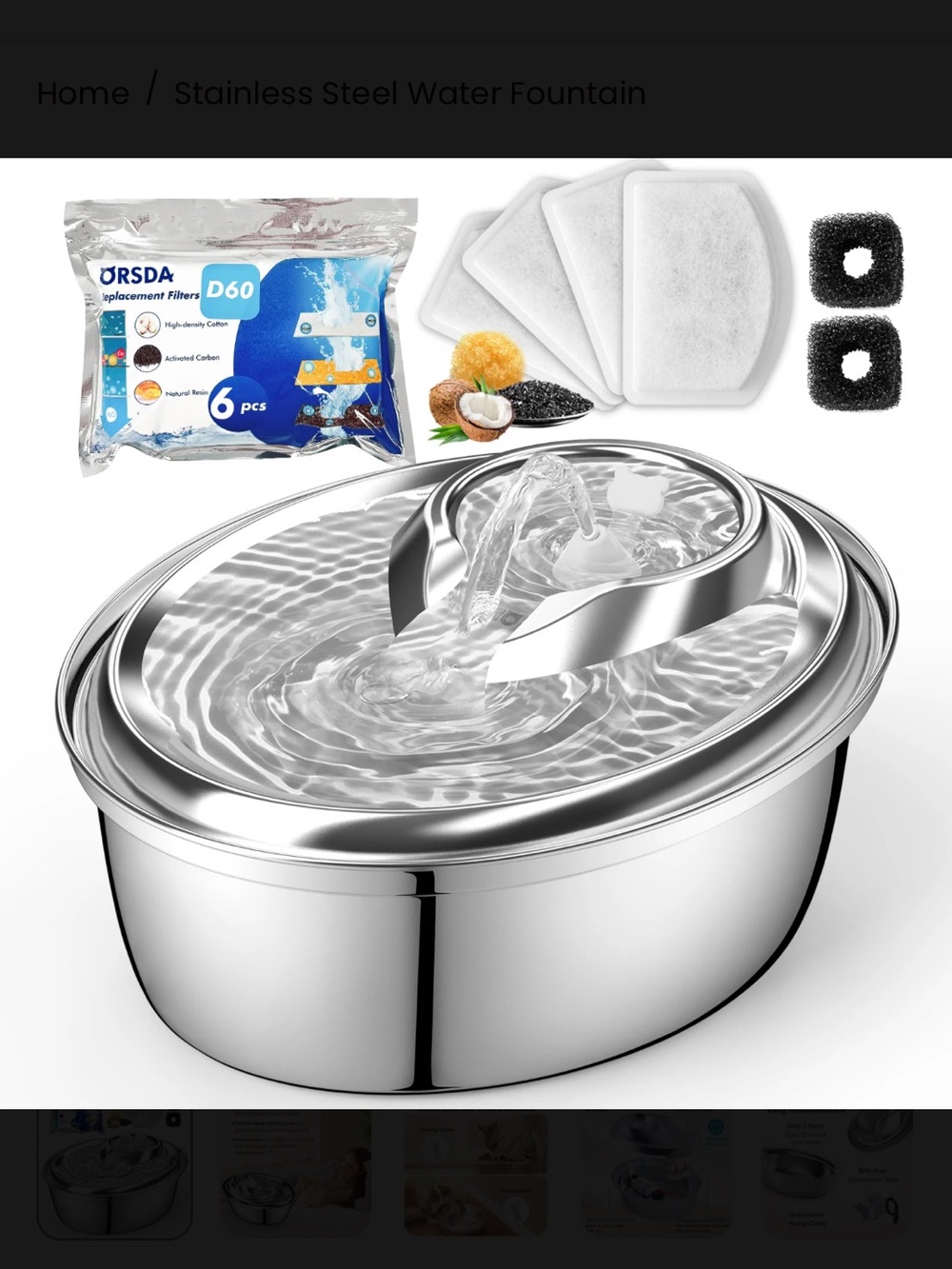 Stainless Steel Cat Water Fountain Bowl - Silver